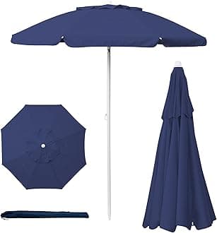 5.5 Ft Portable Beach Umbrella, Lightweight UV Protection Sunshade with Tilt Pole & Carry Bag, Outdoor Canopy Umbrella for Beach, Sand, Pool, Patio, Camping, Travel, or Backyard Shade, (Navy Blue)