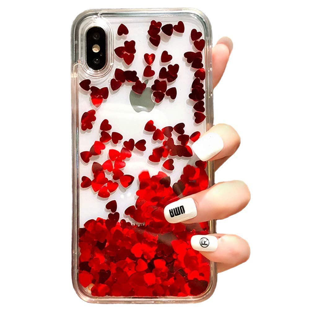 Casa iPhone Xs Max Bling Casa, Glitter Liquid Bling Floating Bling Sparkle Luxury Pretty Girls Crystal Clear Case for Apple iPhone Xs Max (Red)