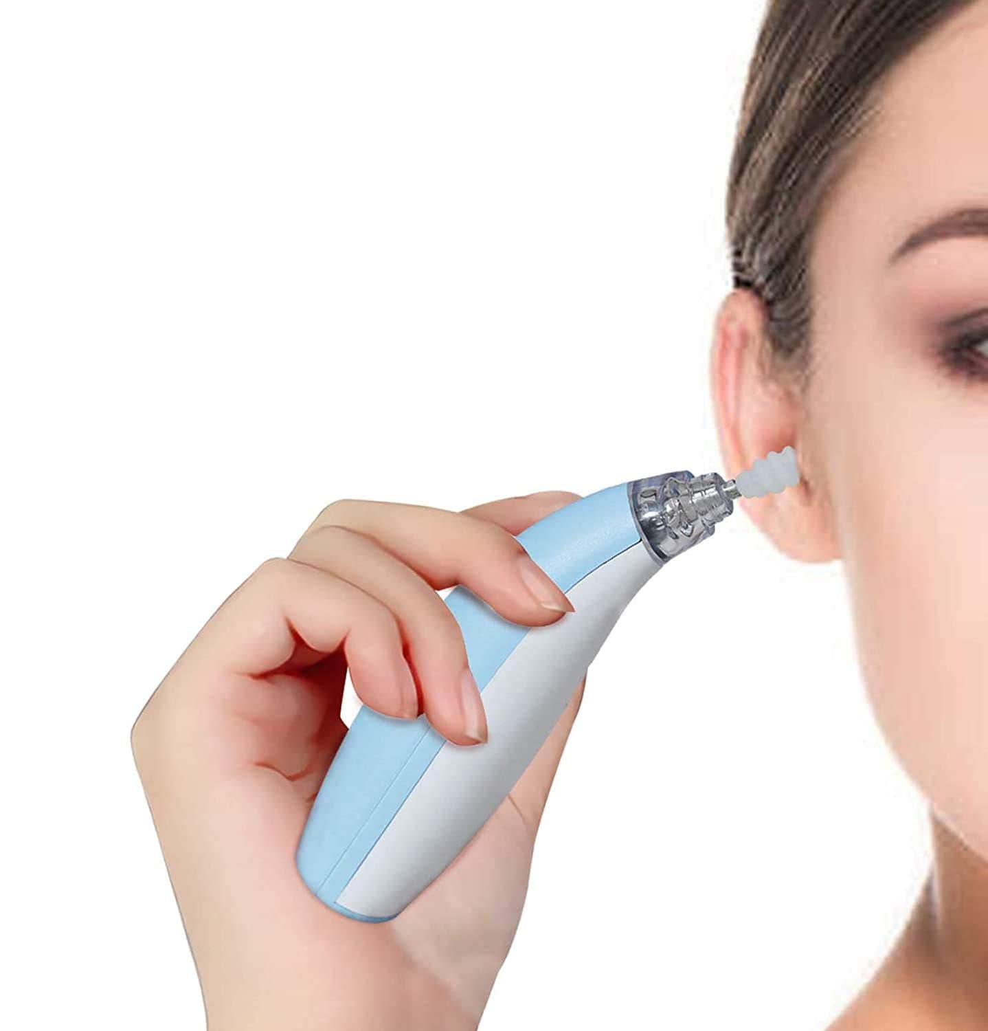 Ear Wax Removal Kit, Spiral Ear Cleaner Tool, Portable Automatic Electric Ear Wax Tool with LED Light, Easy Soft Prevent Clean with 4 Silicone Spiral Tips, Safe & Comfortable for Adults Kids - Blue