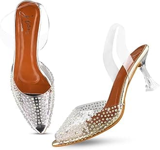 JM LOOKS Stylish Transparent Kitten Heel Sandal with Pearl Design for Women & Girls