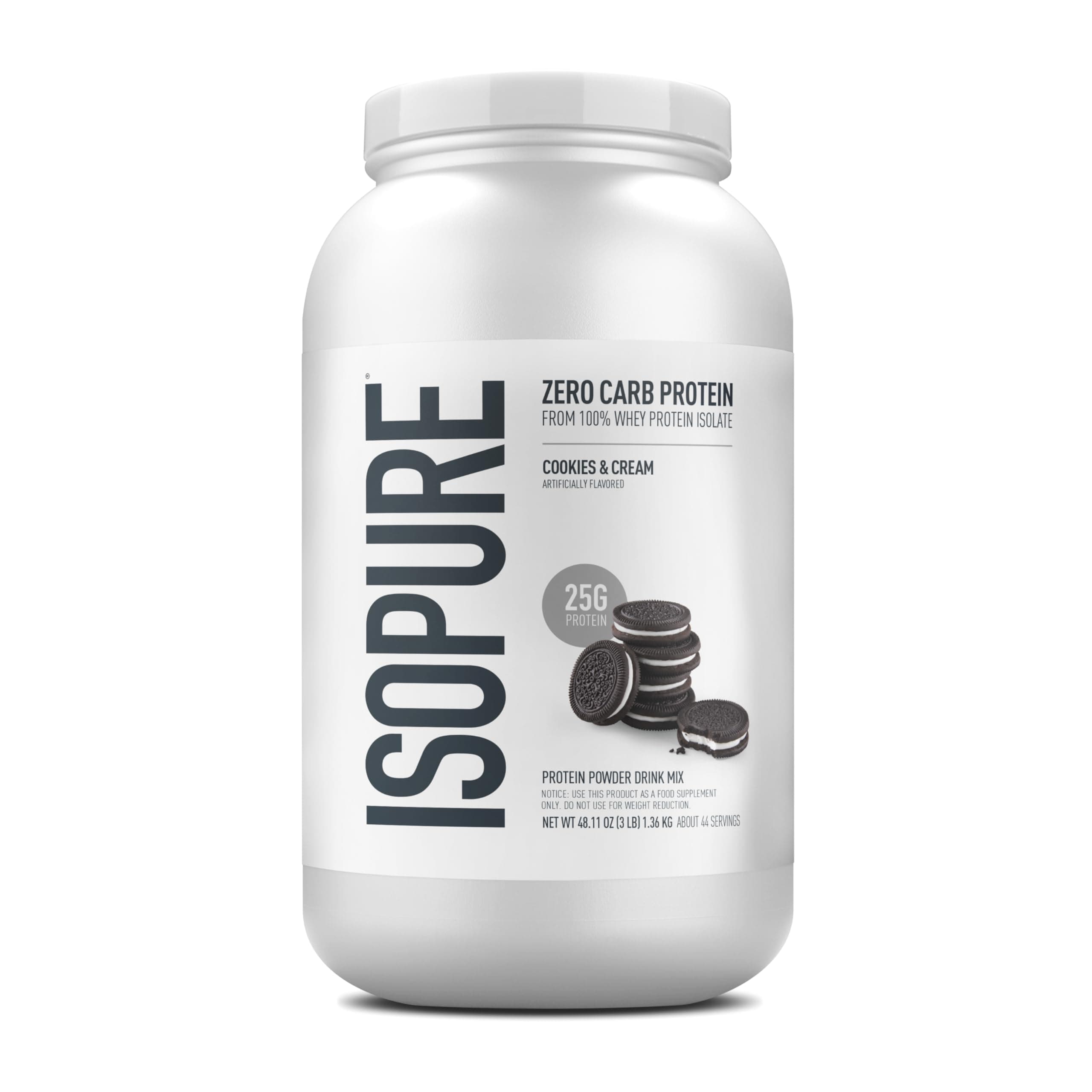 Isopure Zero Carb Whey Protein Isolate Powder with Vitamin C & Zinc for Immune Support, 25g Protein, & Keto Friendly - Cookies & Cream, 3 lbs, 41 Servings (1.36 KG)