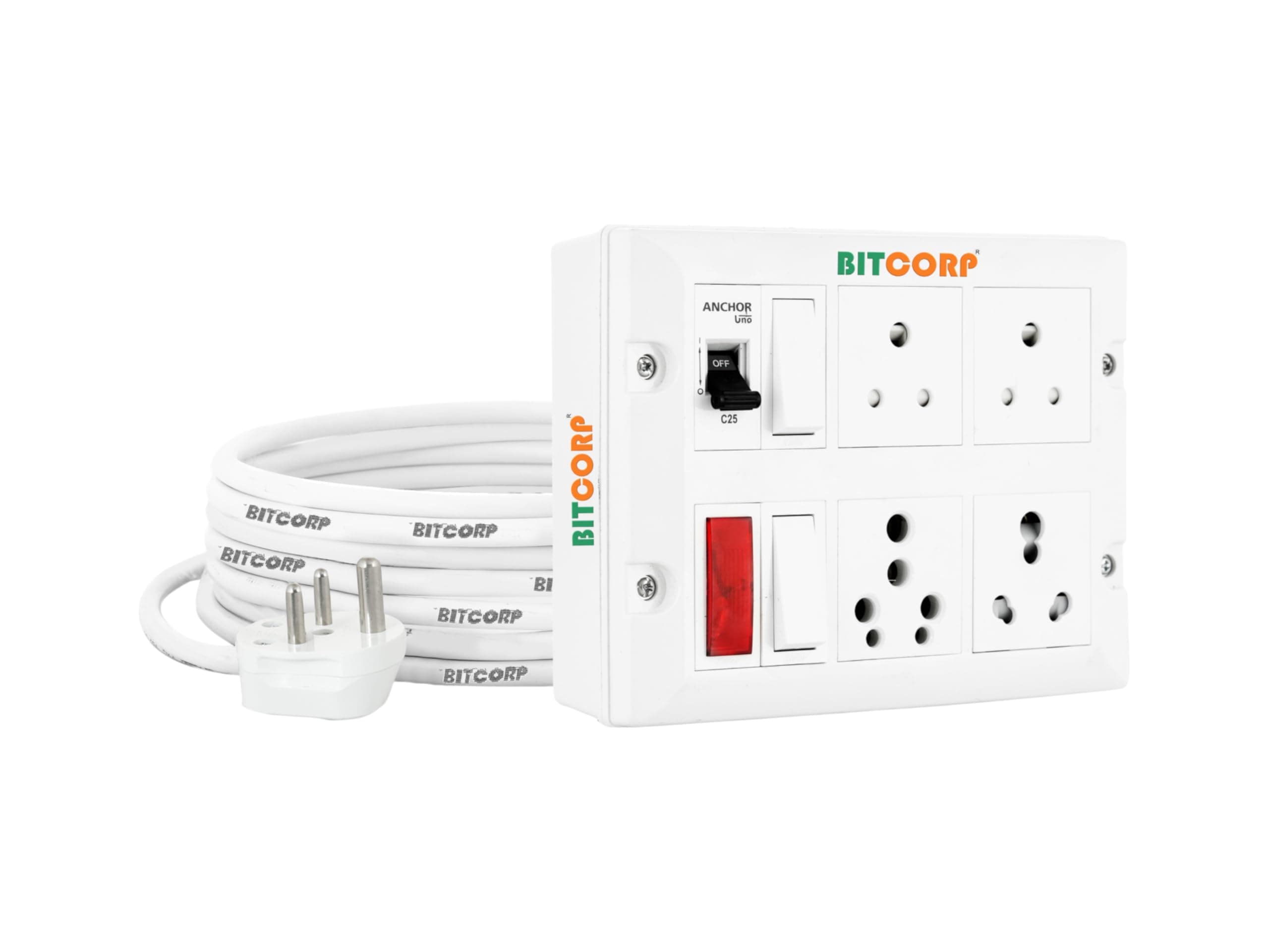 - Bitcorp 16 amp Electric Extension Board Heavy Duty Multi Plug Socket 2 Switch with mcb high Power Extension Box (2500w) Power Strip with 2 Meter Extension Cord Long Length Wire Plug (White) 220 Volt