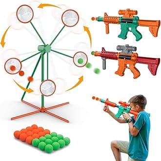 AMERTEER Shooting Games for Boys, Kids Toy Sports & Outdoor Game with Moving Shooting Target & 2 Popper Air Toy Guns & 24 Foam Balls, Ideal for Skill Development | Gifts for Boys & Girls 5+ Year Old