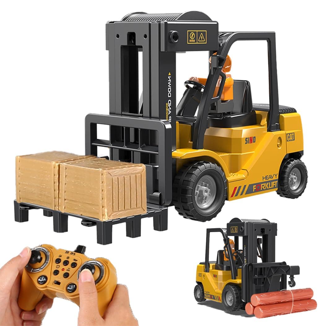 Remote Control Forklift Cranes 6 Channel 2 Mode RC Forklift Truck with Spray Sound and Lights Construction Toys 2.4Ghz 1:24 Scale Truck Toy for Toddler Kids for 3-7 Boys and Girls