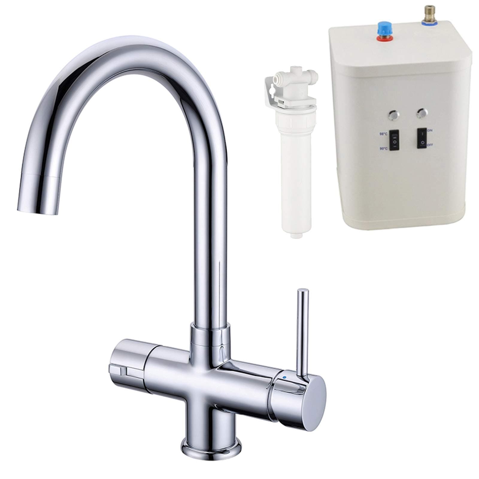 DBS Chrome Instant Hot/Boiling Water Kitchen Tap 3 in 1 Cold Water Filter & Heating Unit Tank