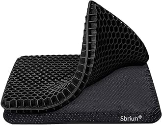 Gel Seat Cushion for Long Sitting, Double Thick Egg Seat Cushion with Non-Slip Cover, Breathable Honeycomb Home Office Chair Pads Wheelchair Cushion for Relieving Back Pain & Sciatica Pain (Black)