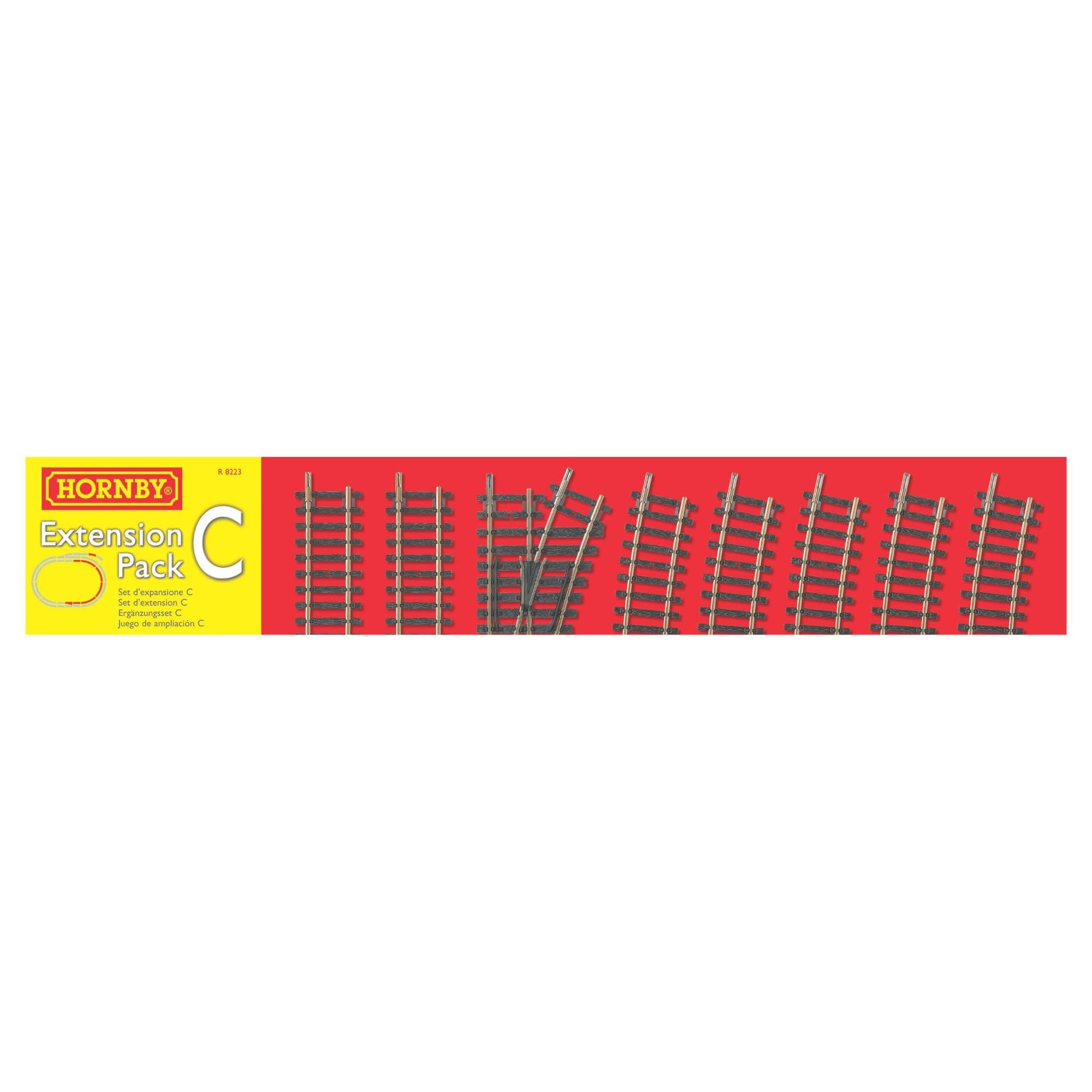 Hornby Hobby Train Tracks - R8223 Extension Pack C Track Pieces - Small Scale Model Accessories for Train, Electric Railroad Supplies with HO/OO Gauge Compatibility, Straight/Curved Tracks