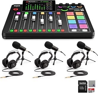 Rode RODECaster Pro II Audio Production Studio Bundle with 3x Zoom ZDM-1 Podcast Mic Packs, 32GB microSD Card and StreamEye Polishing Cloth