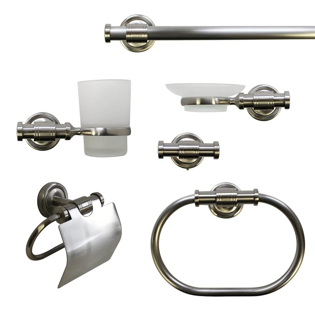 LADA 77945 6PC Luce Series Die-Cast Metal Bath Accessory Set Brushed Nickel