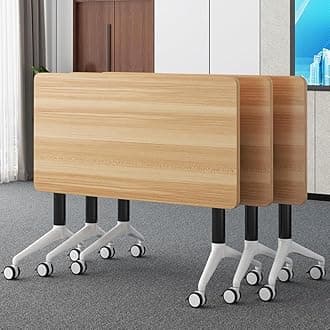 Conference Table, Folding Conference Room Tables with Flip-Top Design, Mobile Rectangular Modular Tables for Office Meetings and Training Sessions (Yellow, 47.2×21.6×29.5in)