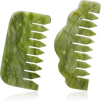 Geiserailie 2 Pieces Jade Combs Massage Stone Hair Gua Sha Scraping Scalp Comb Facial Massage Tool Multifunctional Handheld Head Tools Head Caring Head Therapy Mother's Day Gift(Stylish Style)