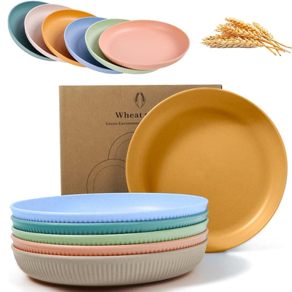 9 Inch Large Cereal Plates 6 Pieces,Plastic Plates, Unbreakable And Reusable Light Weight Dinner Plates Pasta,Camping Plates, Dinner Plates