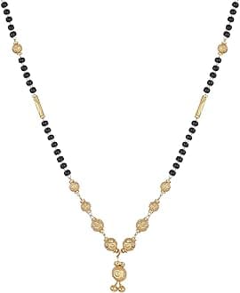 Gold-Plated Black & White Artificial Stones Studded & Beads Beaded Locket Mangalsutra For Women