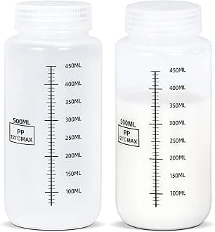 17oz/500ml Wide Mouth Plastic Bottles with Airtight Lids, Graduated Food Grade Leak Proof PP Containers Jars for Water Sample Lab Reagent Liquid Medicine Storage (Transparent, 2 Pcs)