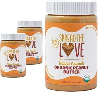 NAKED CRUNCH Organic Peanut Butter (Organic, All Natural, Vegan, Gluten-free, Creamy, Dry-Roasted, No added salt, No added sugar, No palm oil)