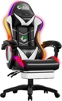 Czlolo Gaming Chair, Racing Style RGB LED Lights Gaming Chairs for Adults and Kids, Lumbar Massager Gamer Chair, High Back Reclining Computer Chair with Footrest and Headrest (Black/White)