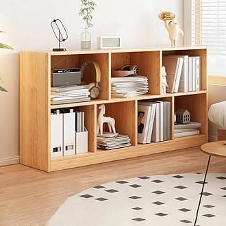 LITFAD Wood Modern Cube Bookcase with Closed Back and Multiple Shelves Floor Storage Cabinet for Home Office Study Room Library - Natural 47.2" L x 9.4" W x 31.5" H