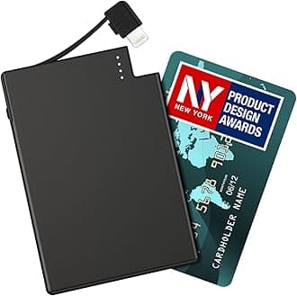 TNTOR 2500mAh Ultra slim Portable Power Bank,[4mm] Thinnest Smallest Wallet Pocket Sized Emergency Powerbank, Built-in with Cable (for iPhone)