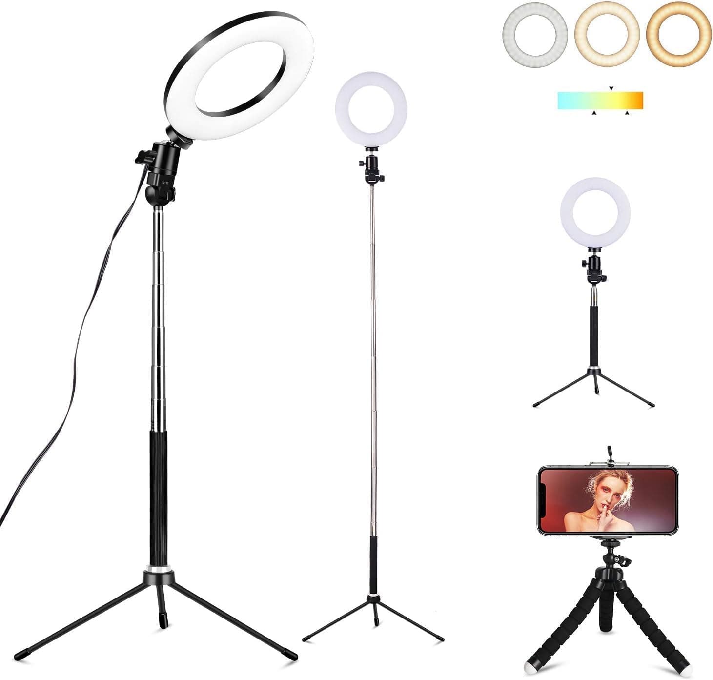 6" Selfie Ring Light with Tripod Stand & Cell Phone Holder for Live Stream Makeup,Mini Led Camera Ring Light Table Lamp Fill Light for YouTube Video Photography Shooting Vlog USB Plug