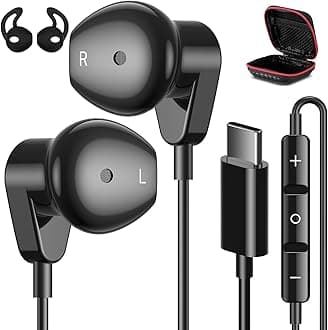 USB C Headphones for iPhone Air 17 16 Pro Max 15 Plus iPad, Samsung S25/S24/S23/S22/S21 HiFi Stereo USB-C Wired Earbuds with Microphone Volume Control Type C Earphones for Pixel/OnePlus/Android