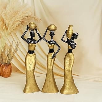 Xtore Beautiful New Golden & Black African Women for Home Decor (Pack of 3, Golden & Black)