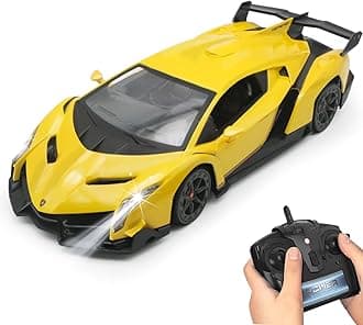 QUN FENG Remote Control RC CAR Racing Cars Compatible with Lamborghini Veneno Officially Licensed 1:24 Toy RC Cars Model Vehicle for Boys 6,7,8 Years Old,Yellow