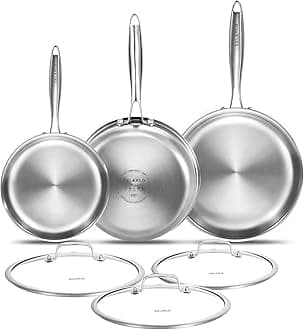- DELARLO Tri-ply Stainless Steel Frying Pan Set 8" 10" 12" With 3 Lid Induction large Skillets Chef's Pan,Pots and Pans Set Kitchen Cookware Set Suitable for All Stove
