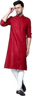 Latest Chikan Men's Cotton Blend Solid Long Kurta Full Sleeves - Casual Ethnic Wear