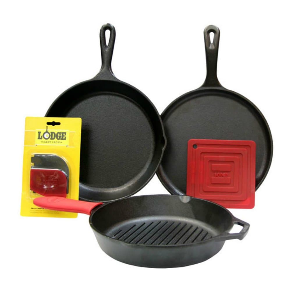 Cast Iron Set - Pre-Seasoned Kitchen Essentials Set - Skillet, Griddle & Dutch Oven Included - PFAS-Free Non-Toxic Cookware - 7-Piece Set