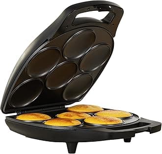 Holstein Housewares Non-Stick 6-Section Multi-Food Maker - Arepas, Mini Pancakes, Corncakes and More, 6-PC, Matte Black
