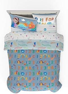 Ms. Rachel Educational Adventures Dino Learning Kids Bedding Super Soft & Cozy Reversible Microfiber Comforter and Sheet Set, 7 Piece Full Size, (Officially Licensed Product) by Franco