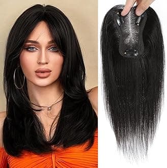 Real Human Hair Toppers for Women with Thinning Hair - Remy Toppers Hair Pieces - 100% Human Hair Clip Ons - Natural Black (10inch, HL-1B)