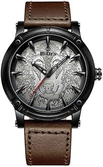 New 3D Engraved Wolf Dial Quartz Watch for Men Big Face Sport Leather Casual Wristwatch