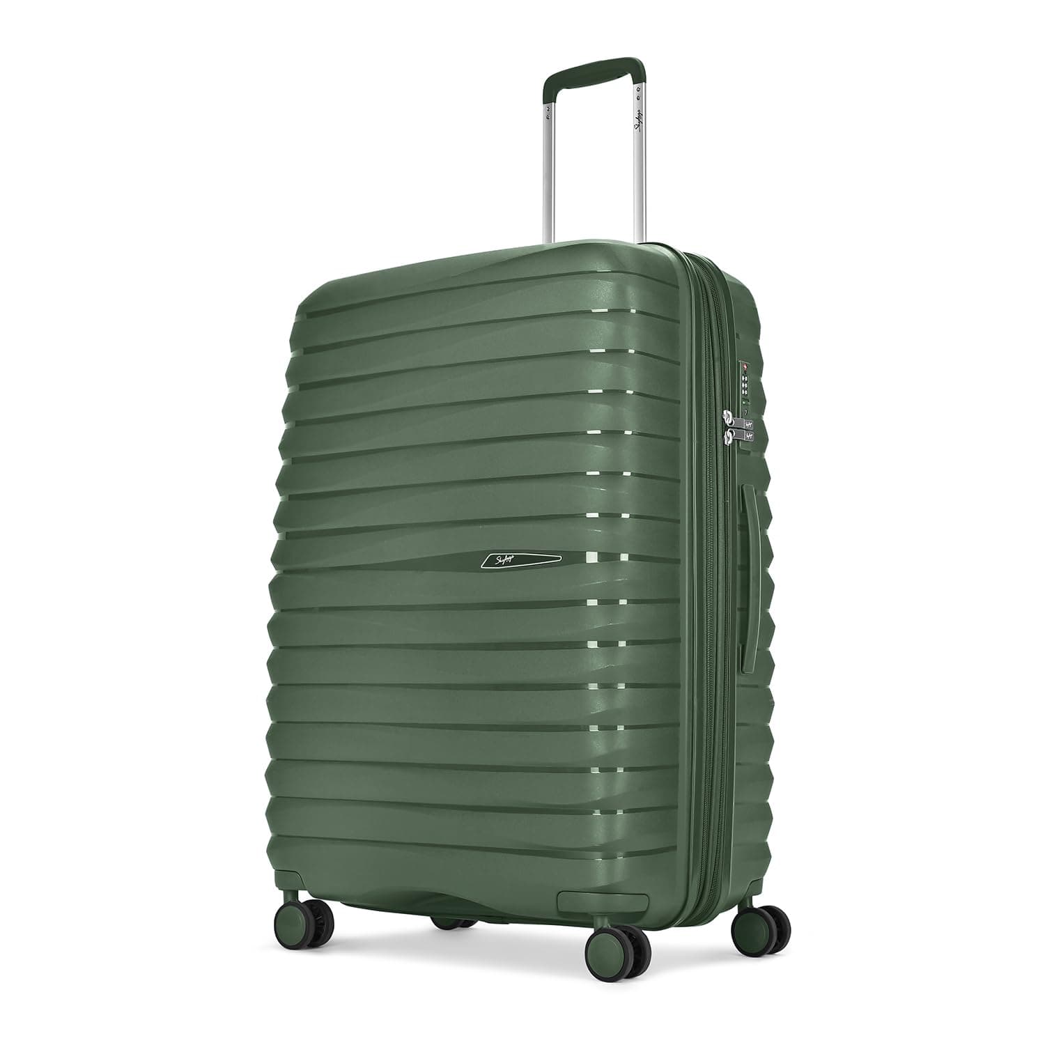 Skybags Large Polypropylene Float Max Check-in Trolley Bag -, 76cms | Premium Hard-Sided Luggage for Travel with Smooth 8 Wheels Double Spinner & Flushed TSA Lock - Green