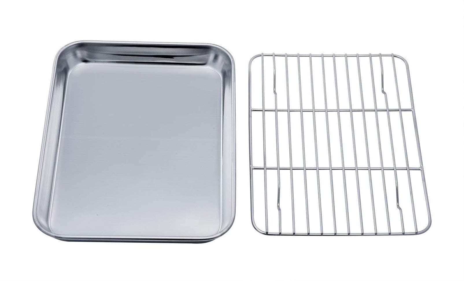 TeamFar Toaster Oven Tray and Rack Set, 9.3’’ x 7’’ x 1’’, Stainless Steel Toaster Oven Pan Broiler Pan, Non Toxic & Healthy, Easy Clean & Dishwasher Safe