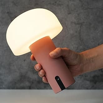 Outdoor Mushroom Table Lamp Rechargeable, Cordless Lamps for Patio Waterproof, Portable Battery Operated Lamp with USB Charging, Touch Dimming Night Light for Home/Porch/Restaurant (Pink)