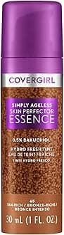 Covergirl Simply Ageless Skin Perfector Essence Foundation, 65 Tan-Rich, Tinted Skincare Makeup Hybrid, Sheer Tint, Radiant Finish, Glowy Finish, Vegan Formula, 1.0oz