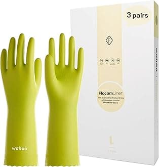 LANON Protection Wahoo 3 Pairs PVC Household Cleaning Gloves, Reusable Dishwashing Gloves with Cotton Flocked Liner, Waterproof, Non-Slip, Large