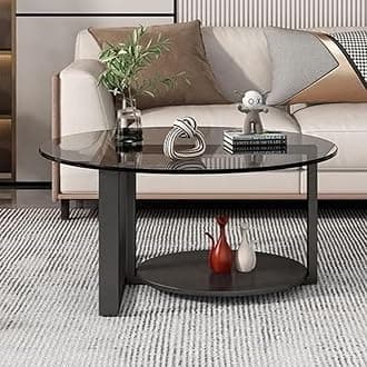 RAFFINE Modern Round Glass Coffee Table with Tempered Glass Top and Sturdy Metal Base – 80 x 45 cm, Living Room Sofa & Cocktail Table