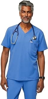Leon Scrub Top for Men – 3 Pockets, Tailored Fit, Modern V-Neck, 4-Way Stretch, Moisture-Wicking Men's Scrubs, Capri Blue, XXL