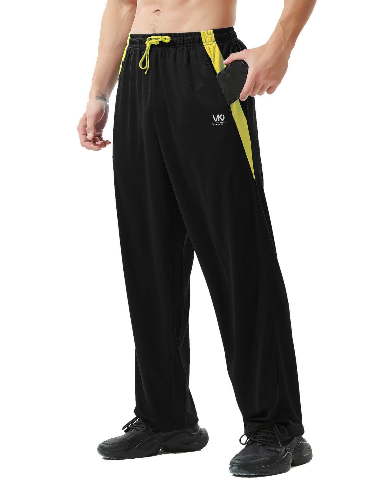Men’s Athletic Pants with Zipper Pockets Open Bottom Lightweight Sweatpants, for Workout, Running, Gym, Training