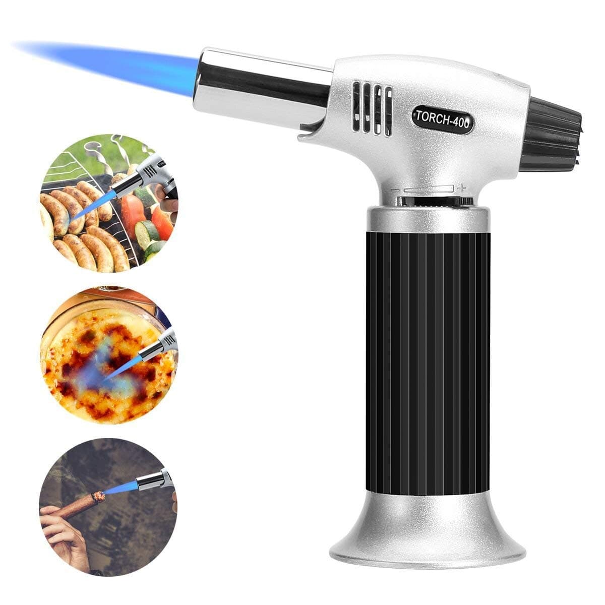 DAMIGRAM Kitchen Culinary Butane Torch Professional Refillable Chef Cooking Blow Torch with Safety Lock and Adjustable Flame Lighter (Black)
