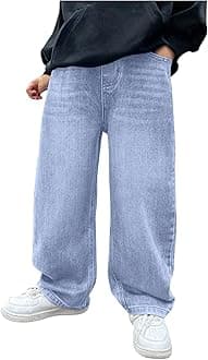 Verdusa Boys Jeans Baggy Straight Leg Elastic Waist Loose Denim Pants with Pockets
