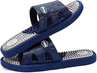 Men Acupressure Massage Slippers For Plantar Fasciitis, Foot Reflexology Sandals Arthritis Neuropathy Pain Relief Non-Slip Home Shower Massage Shoes Stress Relief Gifts (Color : Blue, Size : 42 EU)