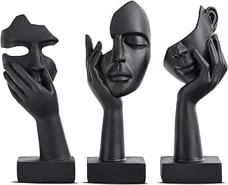 Black Home Decoration Accent Art Woman Face Statue Collectible Statue for Modern Home Living Room Bookshelf Black Desk Decor 3 Piece Set