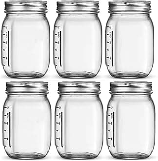 Premify 6-Pack 16oz Mason Jars with Lids - Thick Glass Canning Jars with Stainless Steel Lids,Ideal For DIY Spices, Meal Prep, Overnight Oats, Jelly, Jam, Honey, Candles, Crafts, & More