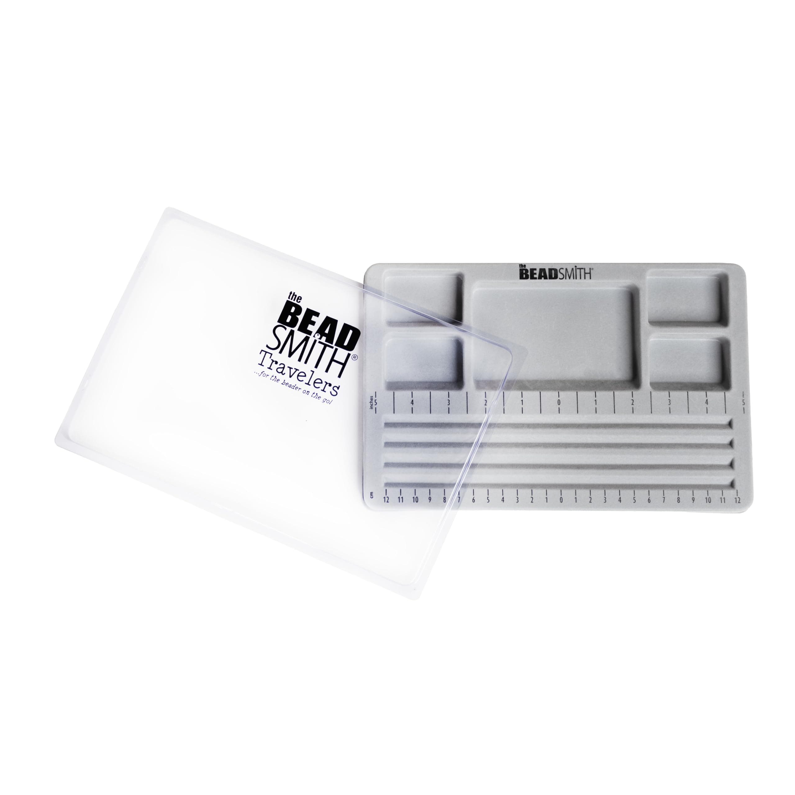 Mini Bead Board - Grey Flocked, 4 Straight Channels, 5 Recessed Compartments, 7.75 x 11.25 inches, Design Boards for Creating Bracelets, Necklaces and Other Jewelry