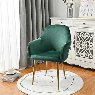 Soft Velvet Dining Chair Covers Solid Color Stretch Curved Back Chair Slipcovers with Armrest, Vanity Swivel Armchair Cover Removable Washable for Bedroom Party Hotel (Dark Green,1 PC)