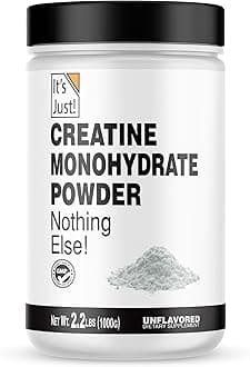 It's Just!Creatine Monohydrate Powder, Pure Creatine Powder, Made in USA, 3rd Party Lab Tested, 5g Per Serving, Scoop Included, No Fillers, No Added Flavor (Unflavored, 1000g / 200 Servings)
