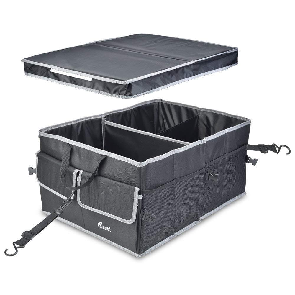 Car Trunk Organizer - Non Slip Strips to Prevent Sliding, Secure Straps, Water Resistance Cover (New Version) by SuperB